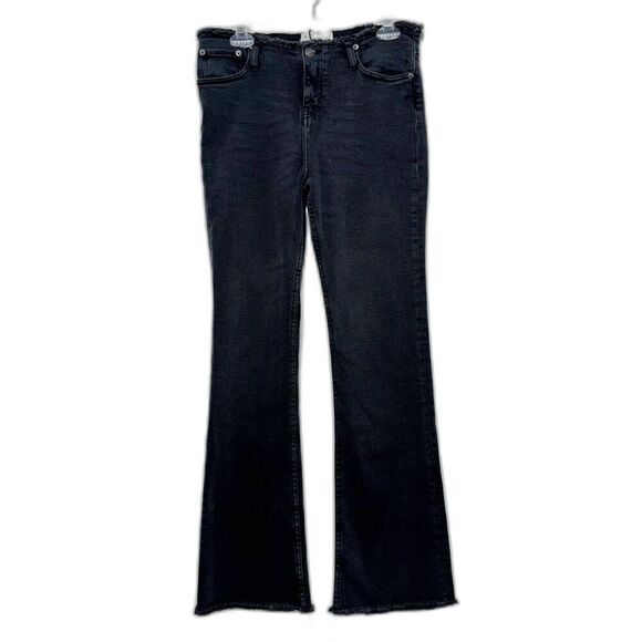 NWT Motel Rocks Frayed Low Rise Jeans Wide Leg Flare Vintage Black Wash W30 L32 - Picture 1 of 8